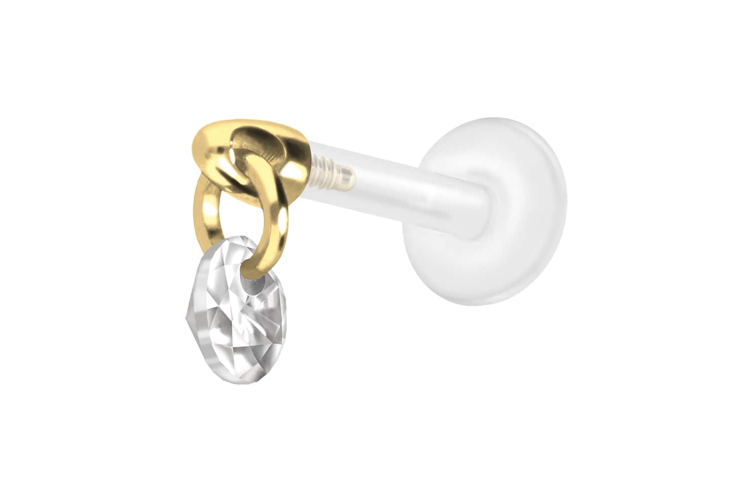 PTFE Labret Piercing mit Innengewinde + Titan-Aufsatz RUNDER KRISTALL